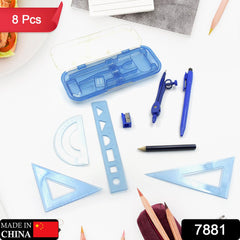 Math Compass Compass Set 8-Piece Set Student Drawing Learning Stationery Ruler Triangle Plate Protractor Student Supplies. ( drawing instruments ) - Bhavnagar Deodap