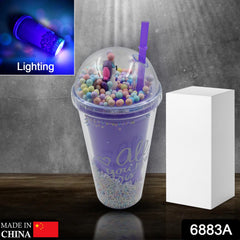 Design Printed Sipper Bottle With Toy, LED Glow Light, Double Wall Sipper Glass Water Bottle , Sipper Bottle With Straw For Girls And Kids for Boys and Girls School/Tuition/Gym (Pack of 1) - Bhavnagar Deodap