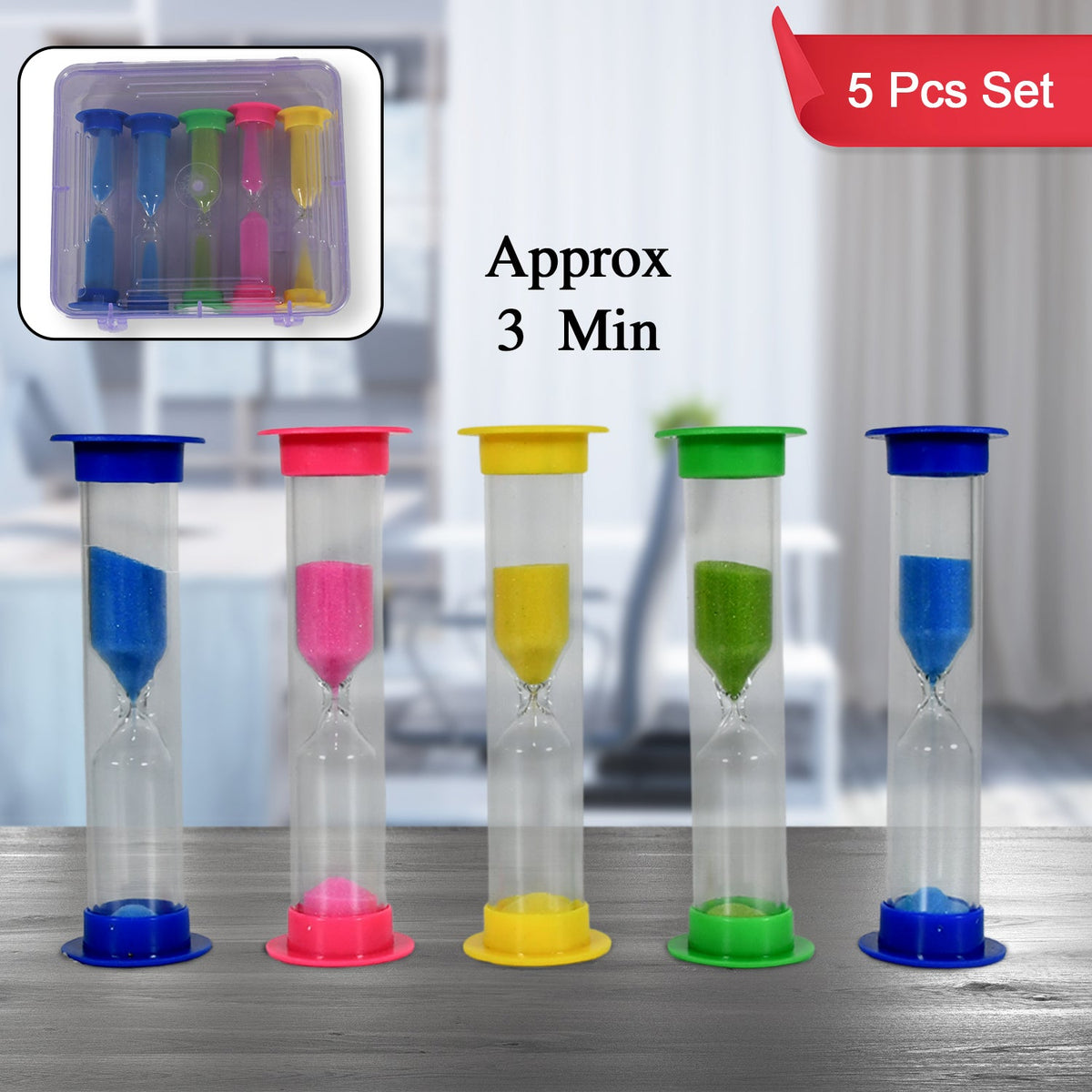 Sand Timer Plastic Hourglass, Sand Glass Toy Sand Clock for Kitchen, Office, School and Brushing Teeth for Bathroom Timer Clock Children Hourglass Sand glass Toothbrush Household Sand Clock (3 Min Approx / 5 pc) - Bhavnagar Deodap