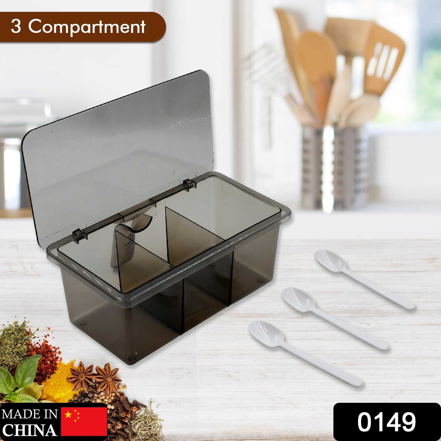 Seasoning Box, Portable Durable 3 Divided Sections with Lid Spice Box Serving Set, for Bars, Restaurants Coffee Shops, Hotels - Bhavnagar Deodap