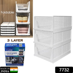 3 Layer Clothes Organizer for Wardrobe Cupboard Organizer for Clothes Foldable and Stackable Closet Organizer Drawer Organizer for Clothes, Multi Purpose Plastic Drawer - Bhavnagar Deodap