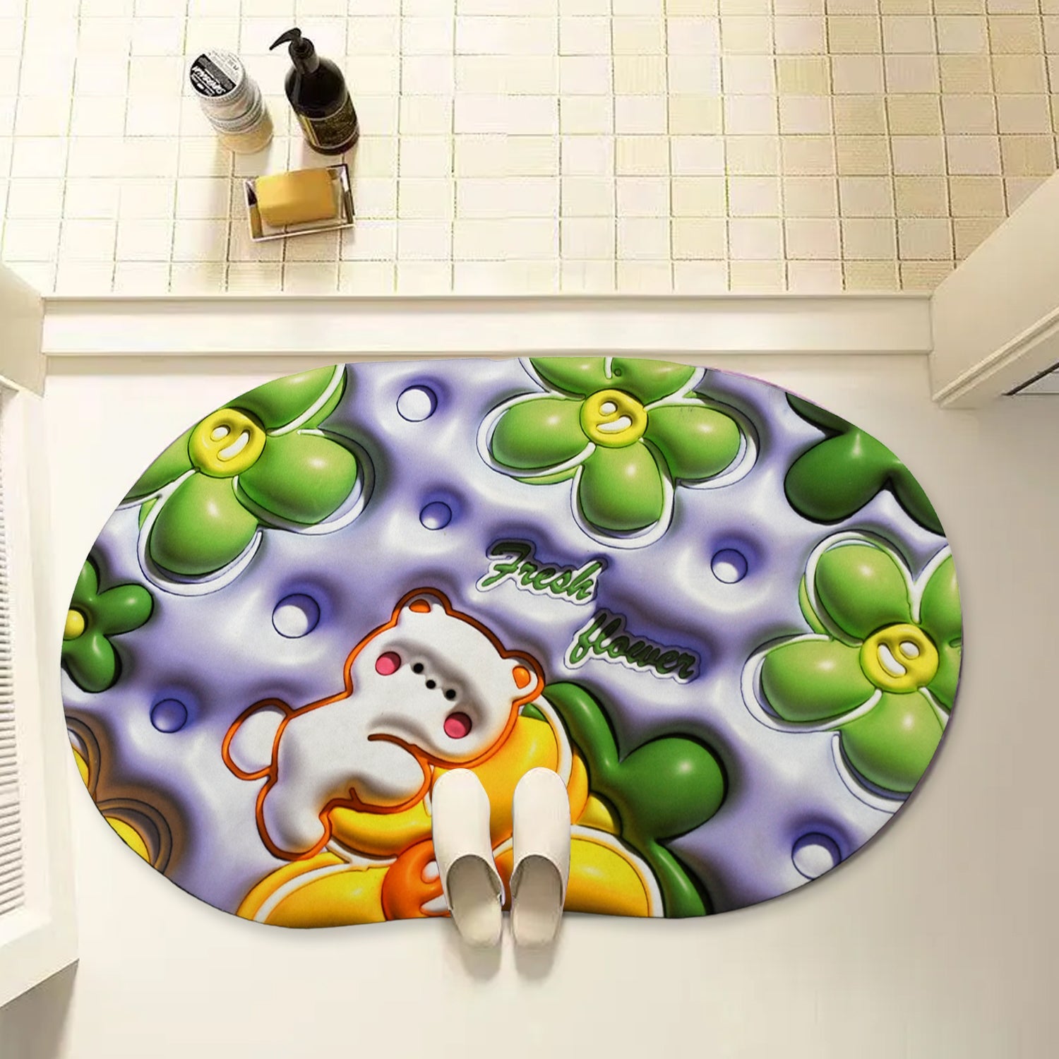 3D Visual Anti-Slip Absorbent Mat New Soft Super Absorbent Floor Mats, Cute Flowers Shower Drying Bathroom Mat - Bhavnagar Deodap