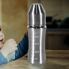 Ganesh Stainless Steel Baby Feeding Bottle, Milk Bottle for New Born / Infants / Toddler Up to 3 Years, BFA Free (250 ML Approx) - Bhavnagar Deodap