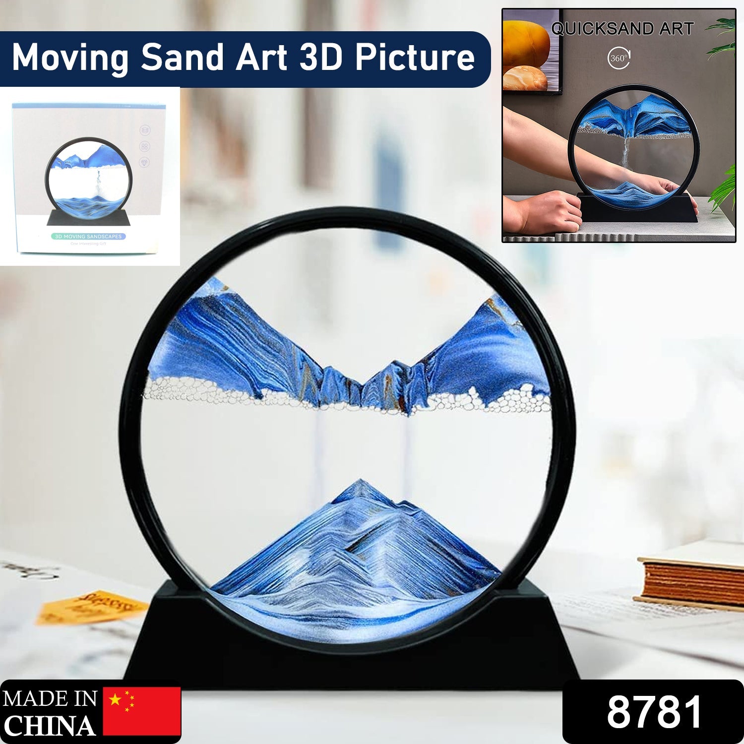 Moving Sand Art Picture Decor, 3D Deep Sea Sandscape Liquid Motion, Round Glass Frame Display Flowing Sand Relaxing Gift for Kids Adults Painting Artistic Sandscape for Home, Office, Ornament Desktop Art Bookshelves Decoration (1 Pc ) - Bhavnagar Deodap