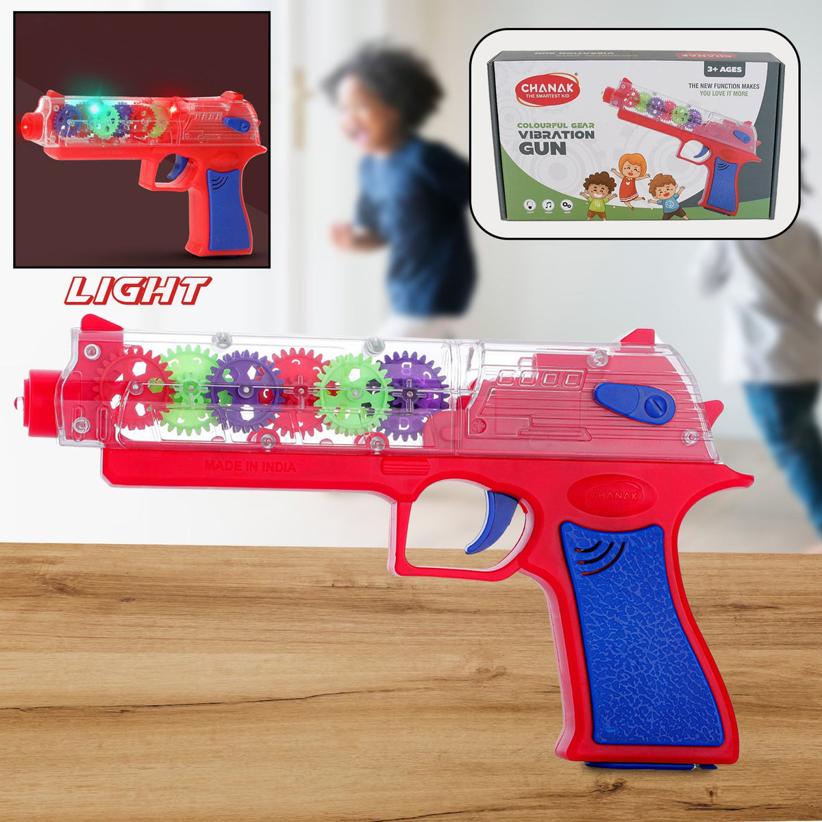 Plastic Gear Simulation Toy Gun for Kids, Pretend Play Gun Toys with 3D Flashing Lights and Exciting Music, Electric Laser Toy Guns with Rotating Gear Mechanism, Toy for Birthday Gift for Kids 3+ Years (Pack of 1) - Bhavnagar Deodap