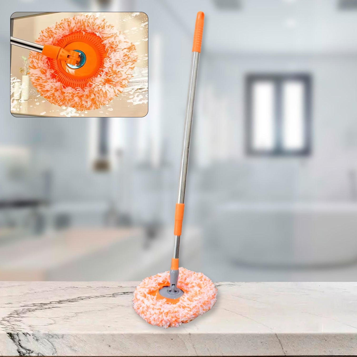 360° Rotatable Ceiling Dust Cleaning Mop Extendable Long Lightweight Handle Mop Heads Pad, Spin Scrubber for Ceiling Floor Bathroom Kitchen Tile - Bhavnagar Deodap