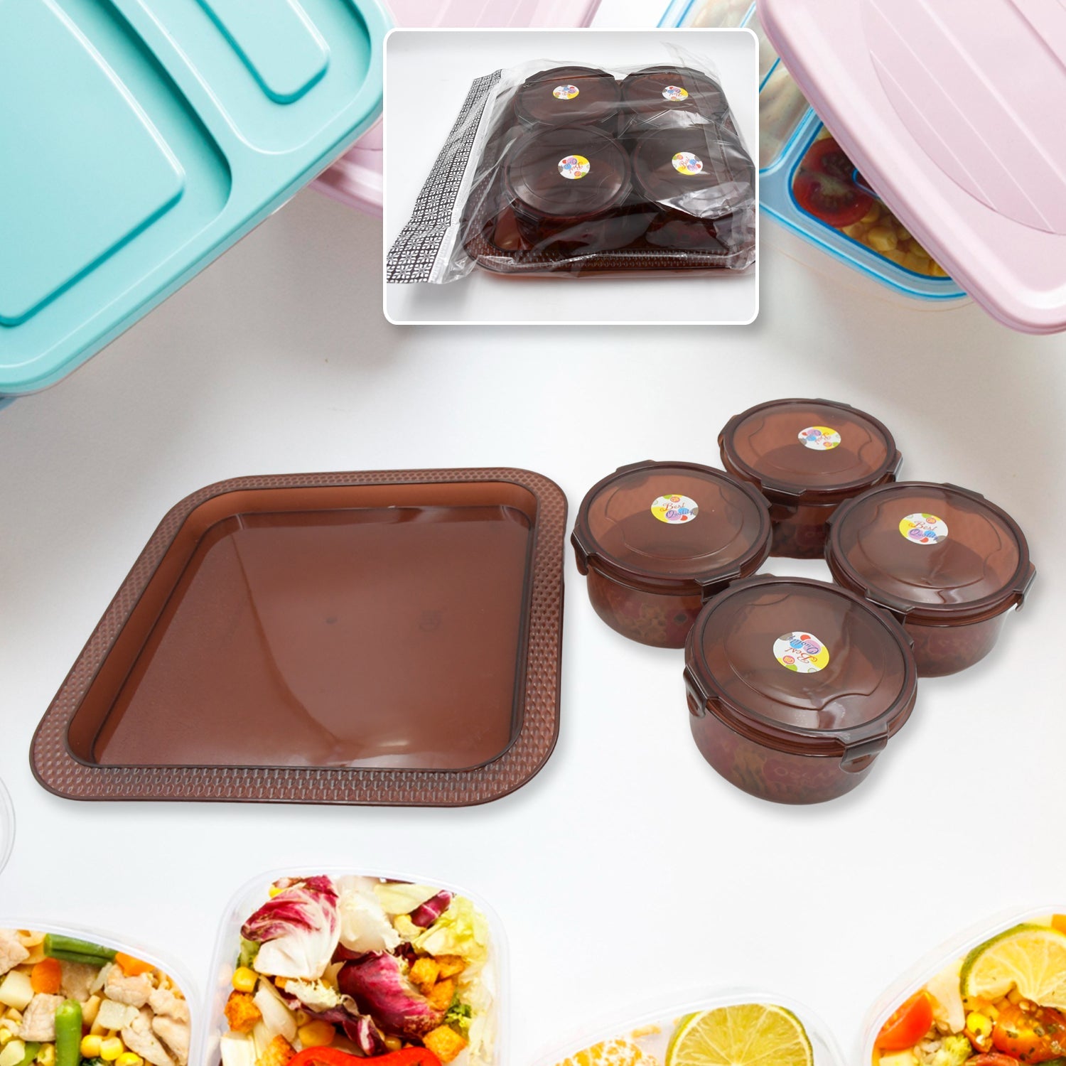 Elegance Tray, Plastic Airtight 4 Pieces Storage Container and 1 Piece Serving Tray with Lids - Bhavnagar Deodap