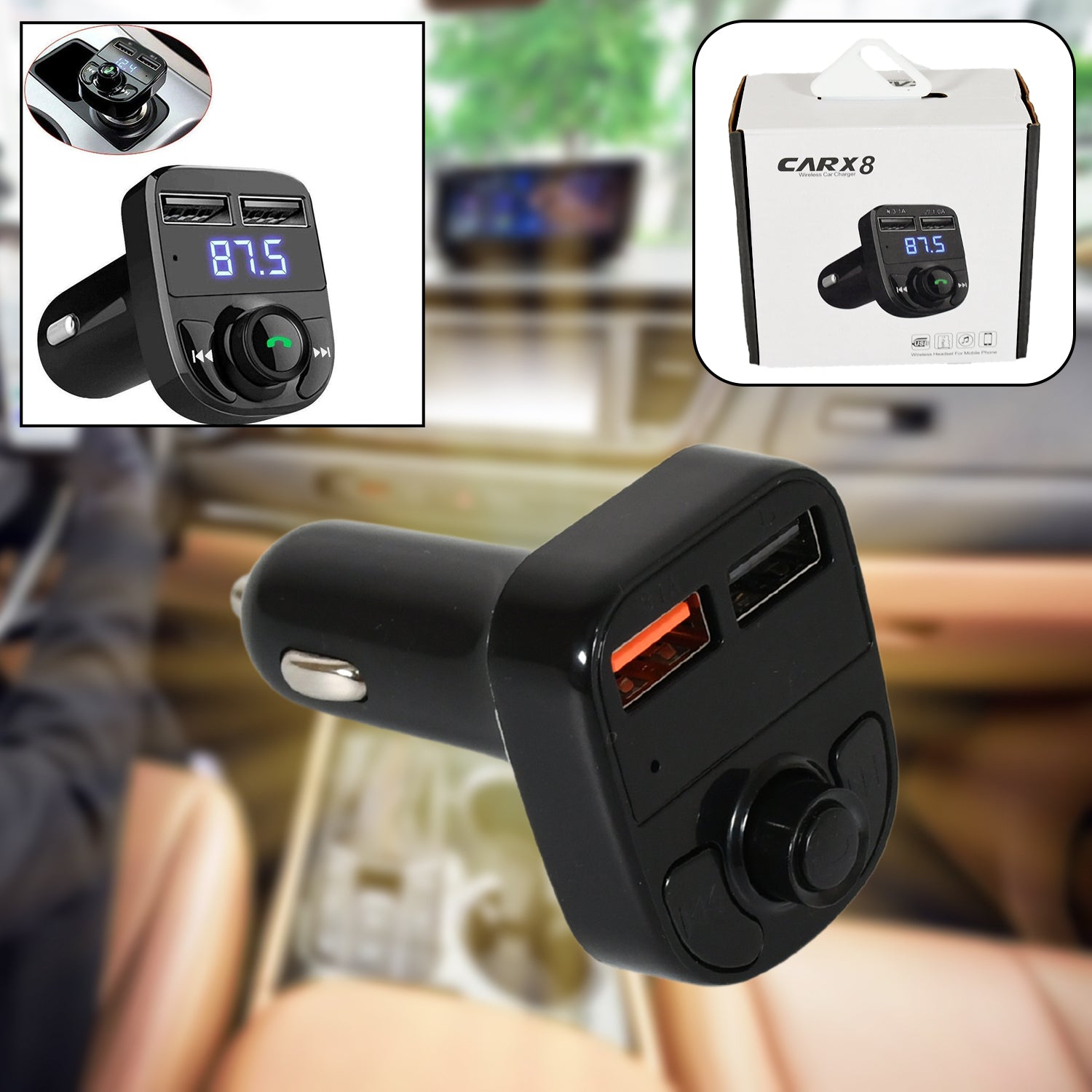 CAR-X8 Bluetooth FM Transmitter Kit for Hands-Free Call Receiver / Music Player / Call Receiver / Fast Mobile Charger Ports for All Smartphones with 3.1A Quick Charge Dual USB Car Charger - Bhavnagar Deodap