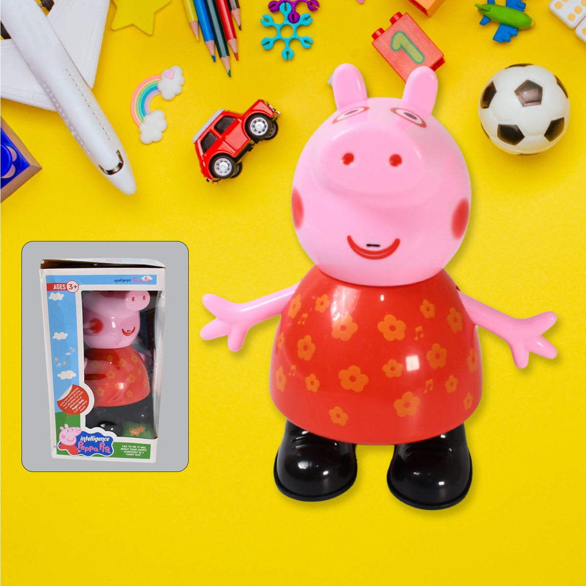 Pig Children Play toy, Pretend Play Toy Fun Gift for Kids, Movable Hands, Legs Pig Pretend Play Toy Set for Kids Children with Soft Rubber Material (1 Pc / Battery Not included) - Bhavnagar Deodap