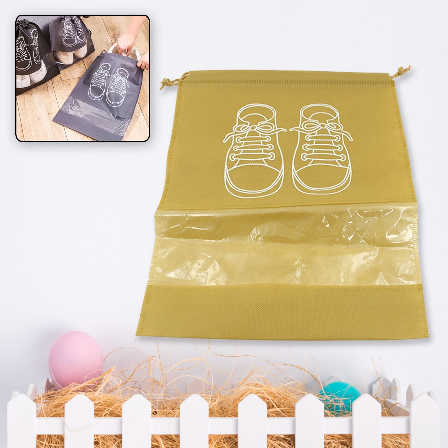 Beach Bag Shoes Storage Bag Closet Organizer Non-woven Travel Portable Bag Waterproof Pocket Clothing Classified Hanging Bag shoe bag luggage travel Portable Shoe Pouch Non Woven Transparent Window (1 Pc ) - Bhavnagar Deodap