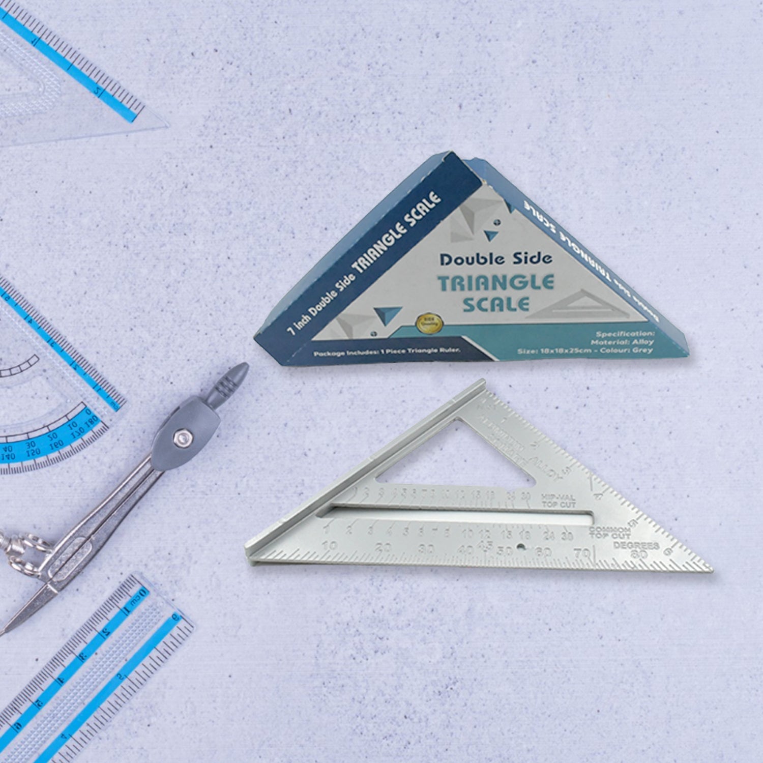 Double Side Scale Triangle Measurement Hand Tool, 45 Degree Triangle Ruler, Home for Industry, Aluminum Alloy Rafter Square 7-Inch Length - Bhavnagar Deodap