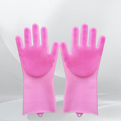 Dishwashing Gloves with Scrubber| Silicone Cleaning Reusable Scrub Gloves for Wash Dish Kitchen| Bathroom| Pet Grooming Wet and Dry Glove (1 Pair, 250 Gm) - Bhavnagar Deodap