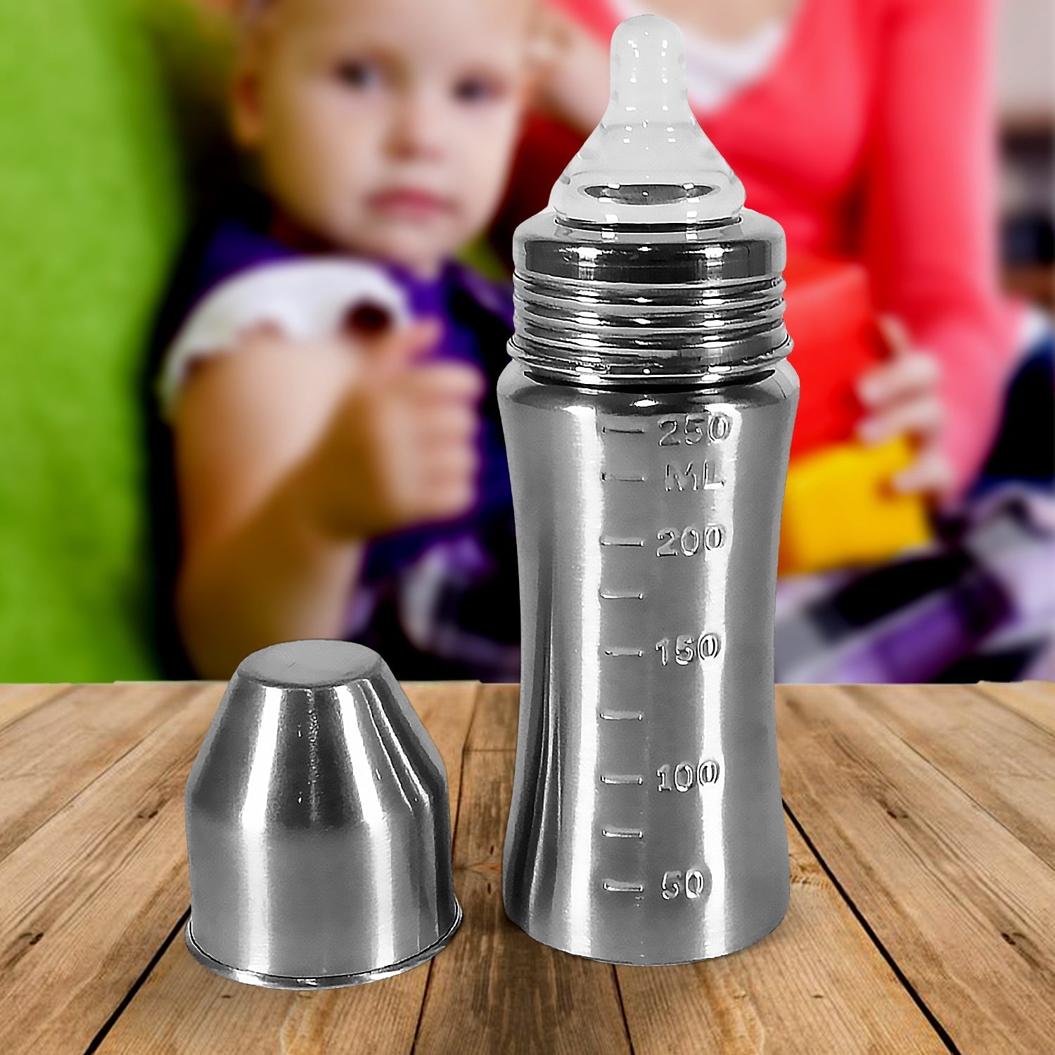 Ganesh Stainless Steel Baby Feeding Bottle, Milk Bottle for New Born / Infants / Toddler Up to 3 Years, BFA Free (250 ML Approx) - Bhavnagar Deodap