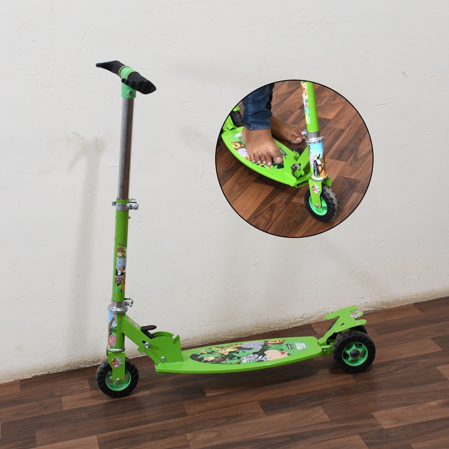 Basic Kids Ride On Leg Push Scooter for Boys and Girls (4 - 8 Years Old Kids) 3 Wheel Foldable Scooter Cycle with Height Adjustment for Boys and Girls Multi-Colour - Bhavnagar Deodap