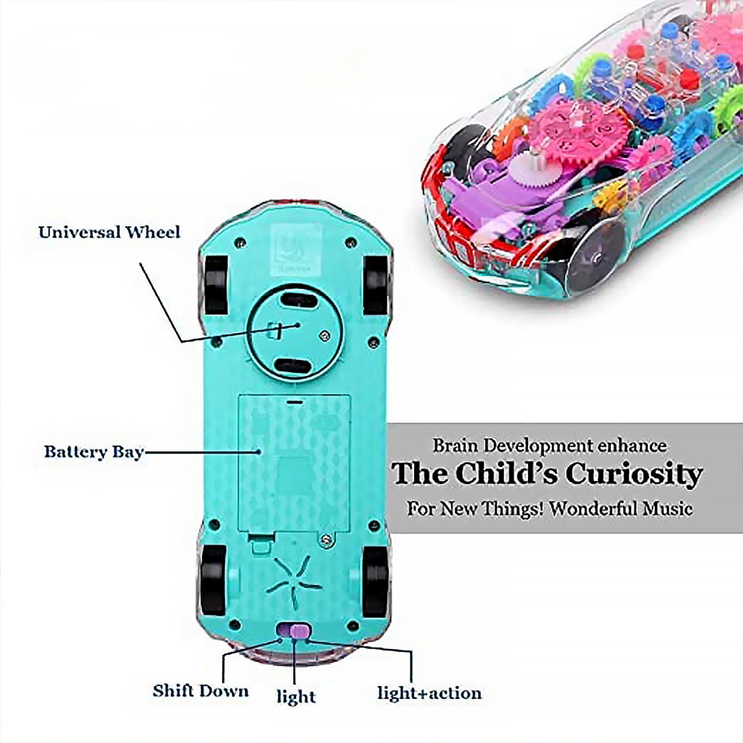 Automatic 360 Degree Rotating Transparent Gear Concept Car with Musical and 3D Flashing Lights Toy for Kids Boys & Girls (Multicolor / Battery Not Included) - Bhavnagar Deodap