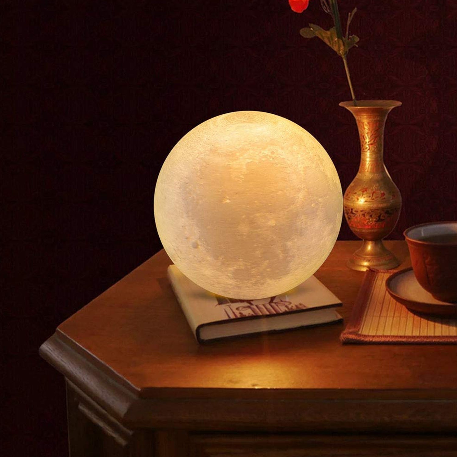 Moon Lamp3D Printing LED Night Light Moon Light with Stand, Warm & Cool, USB Rechargeable for Kid Lover Birthday Day Gift - Bhavnagar Deodap