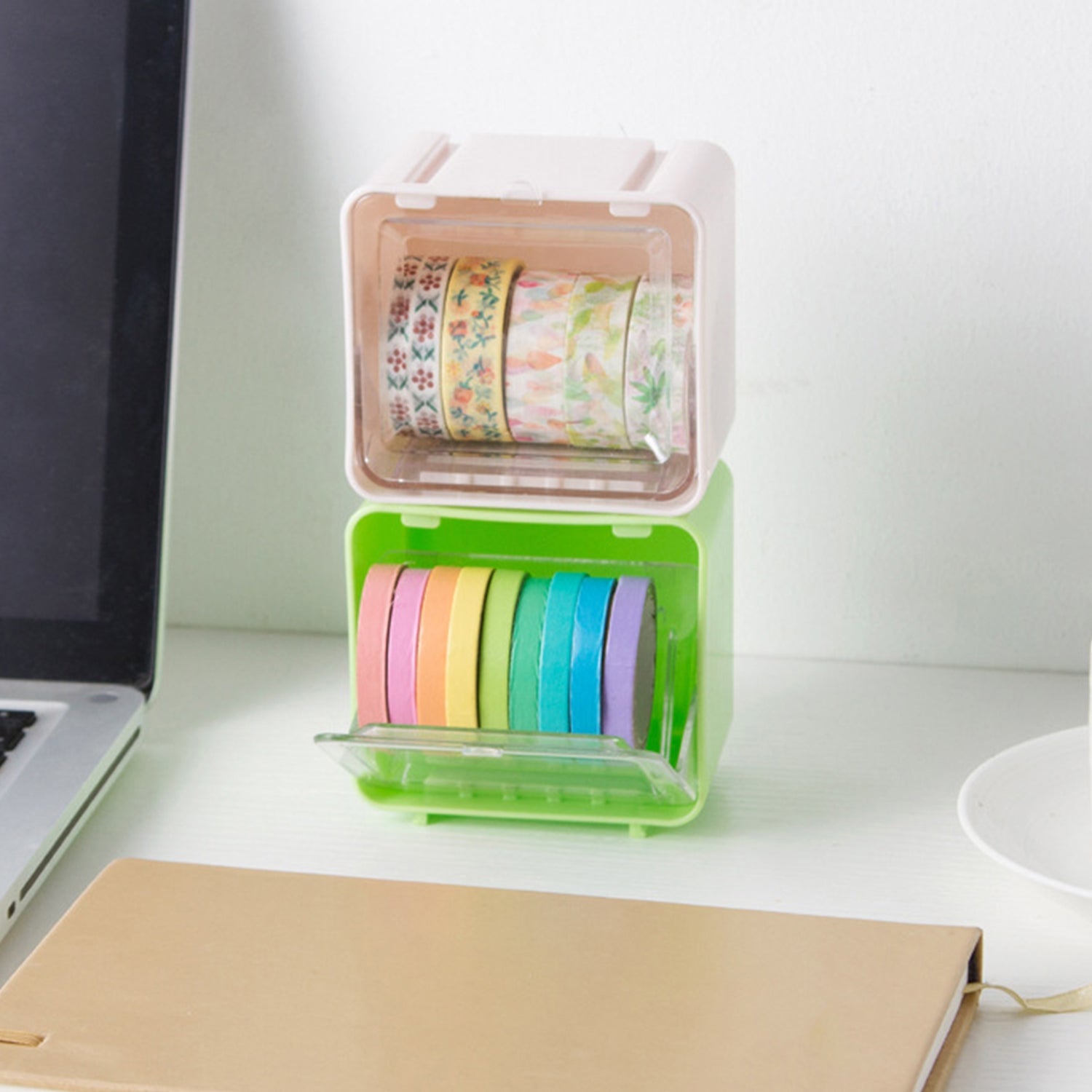 Storage Box Storage Container Tape Storage Boxes Durable Convenient Plastic Transparent Lid Visible Tape Storage Box / Case for Office - Bhavnagar Deodap