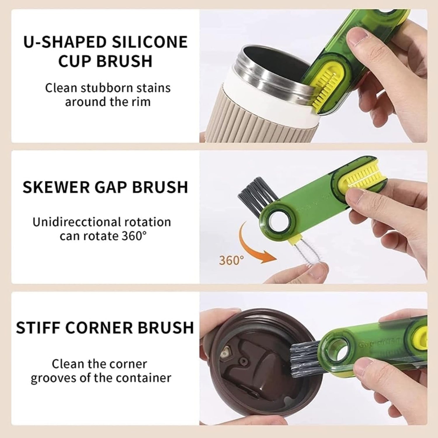 3in1 Multifunctional Cleaning Brush, Bottle Cleaning Brush, Cup Cleaner Brush, for Bottle Cup Cover Lid Home Kitchen Cleaning Tool (1 Pc / Mix Color) - Bhavnagar Deodap