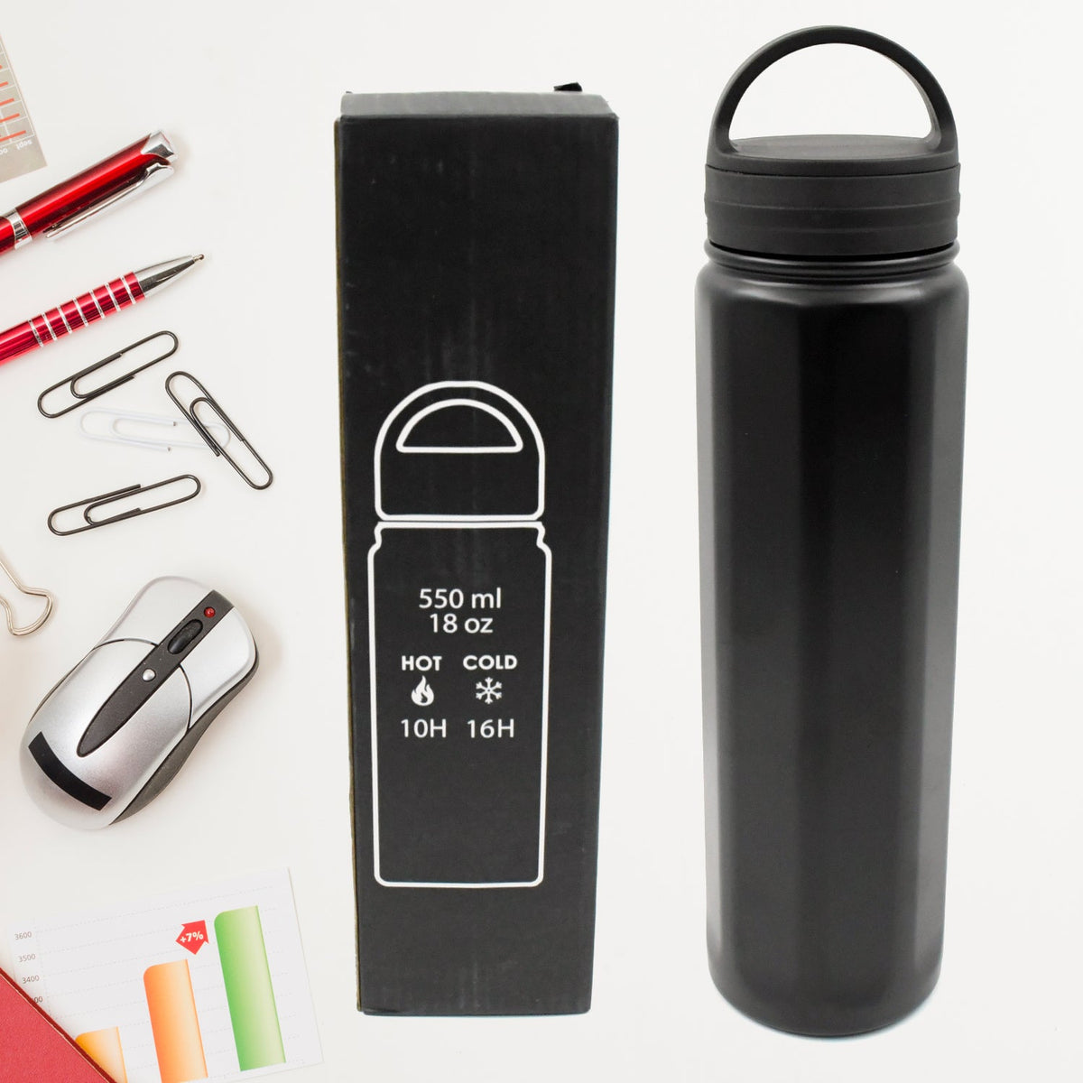 Vacuum Stainless Steel Water Bottle With Carry Handle, Fridge Water Bottle, Leak Proof, Rust Proof, Cold & Hot | Leak Proof | Office Bottle | Gym | Home | Kitchen | Hiking | Trekking | Travel Bottle (550 ML ) - Bhavnagar Deodap