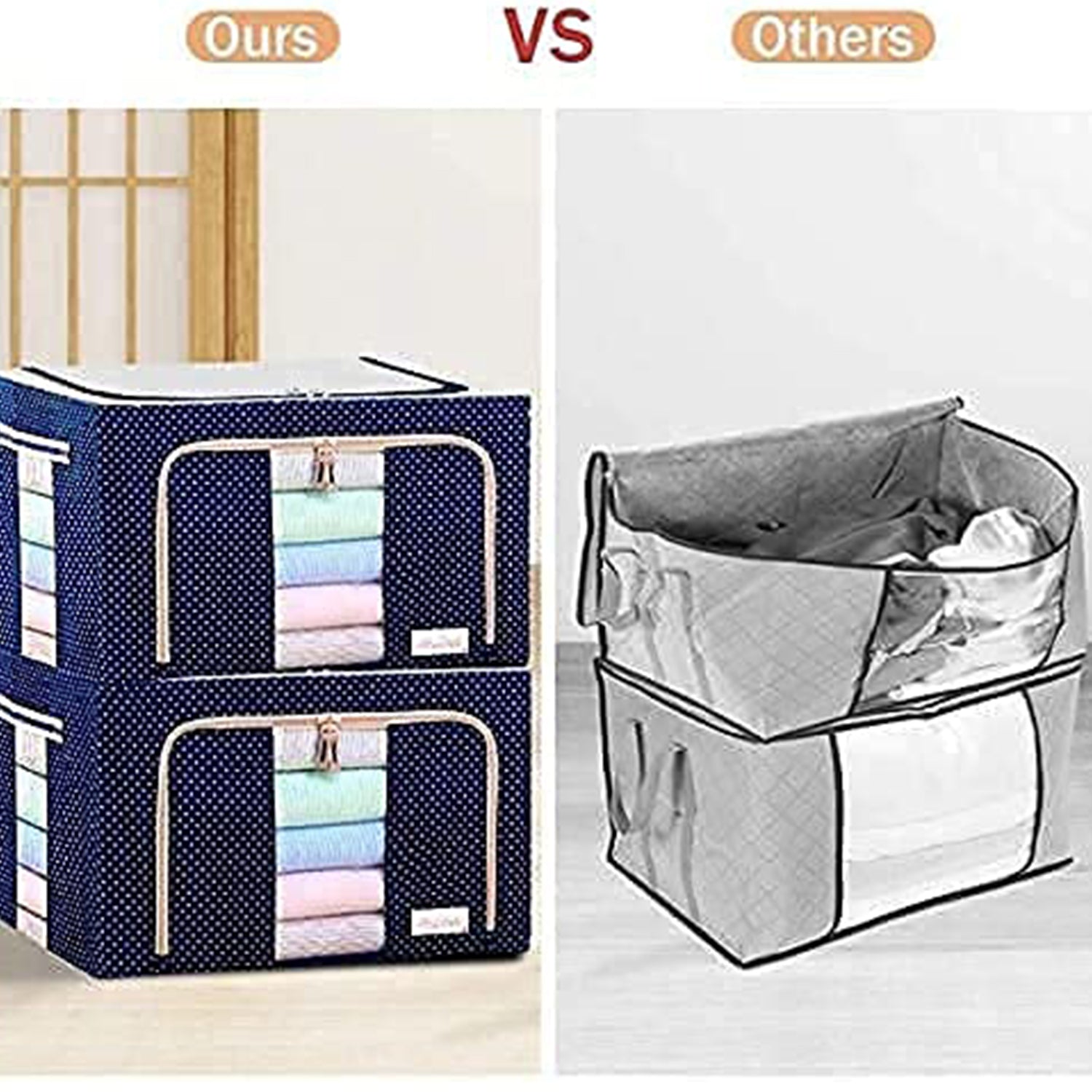 Foldable Steel Frame Clothes Living Storage Organizer Handled Bag Box for Large Size Bedding, Blankets, Women Saree, Toys & Cloth Storage Box / Bag (66 Liter) - Bhavnagar Deodap