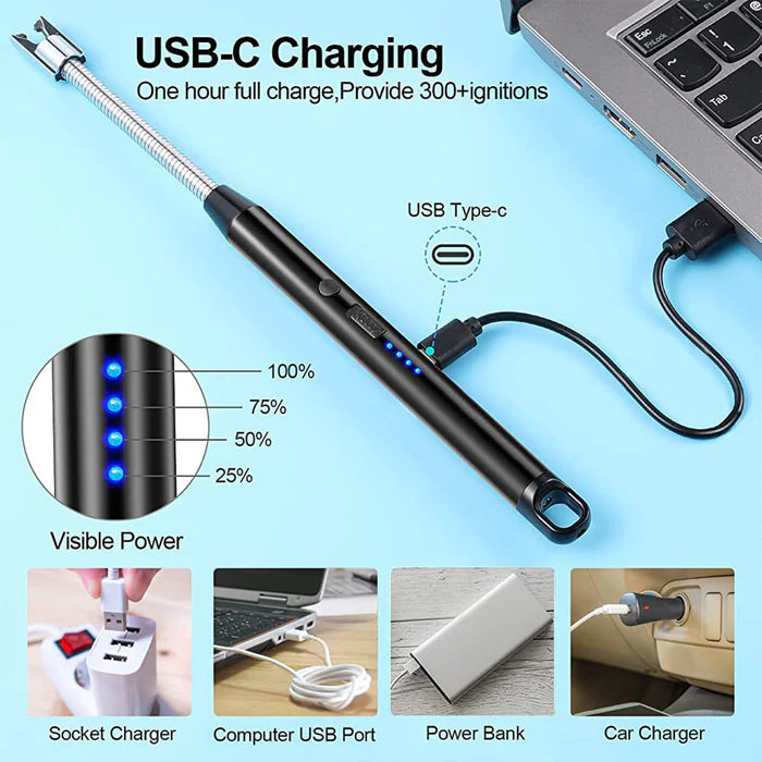 Lighter Long Flexible Electric Arc USB Rechargeable Windproof Flameless Electronic Smoking Plasma Lighters - Bhavnagar Deodap