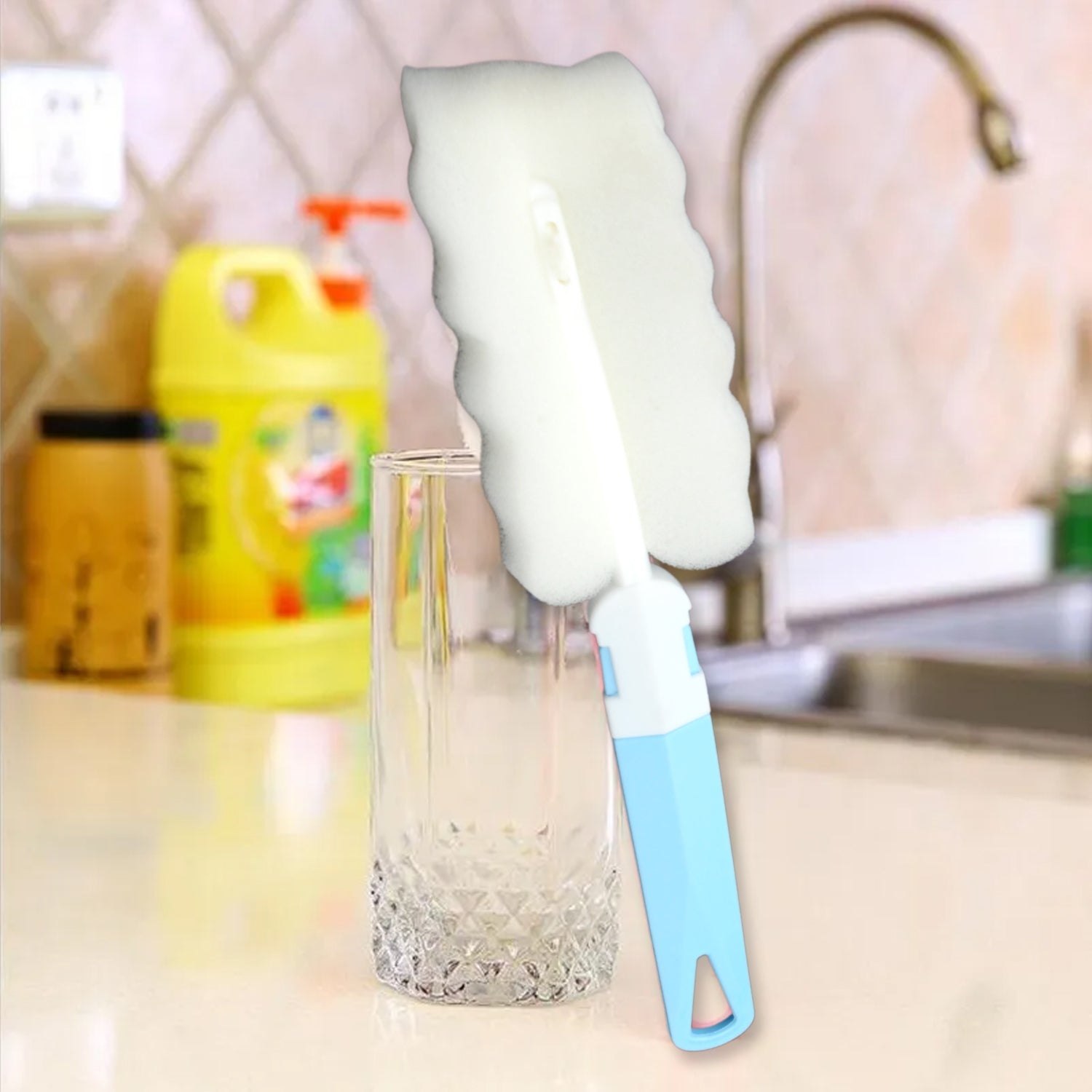 Sponge Cleaning Brush Kitchen Tool Bottle Soft Brush for Dishes| Cleaning Brush Cleaner with Plastic Long Handle, Soft Dish Washing Foam Cleaning Brushes For Cups Mugs Kettles Wine Glasses and Baby Bottles (1 Pc) - Bhavnagar Deodap