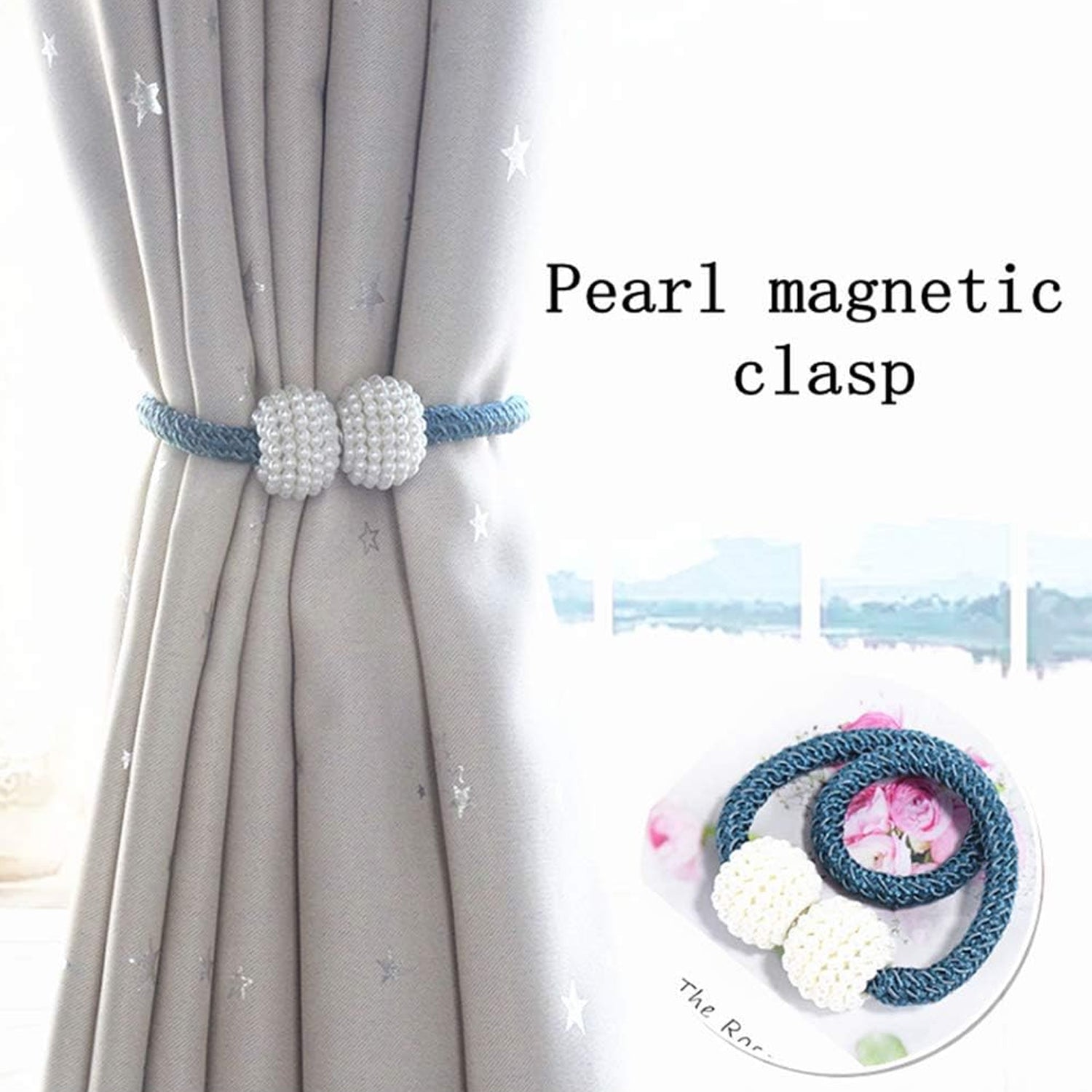 Home Magnetic Curtain Tiebacks, Straps, Buckle, Clips Rope Straps Window Curtain Bracket Decoration, Pearl Decorative Rope Holdback Holder for Window (2 Pc) - Bhavnagar Deodap