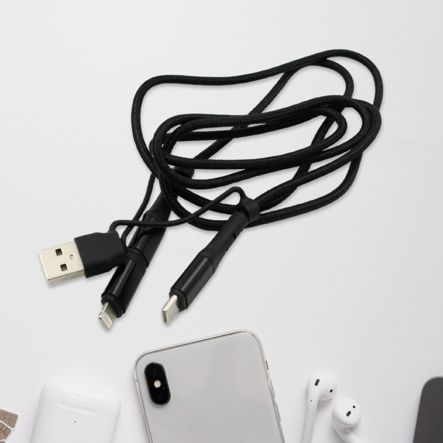 3 IN 1 Fast Charging Cable with Type C & iPhone Support, Compatible with all devices, Data Transmission, Unbreakable Braided, Tangle Free - Bhavnagar Deodap