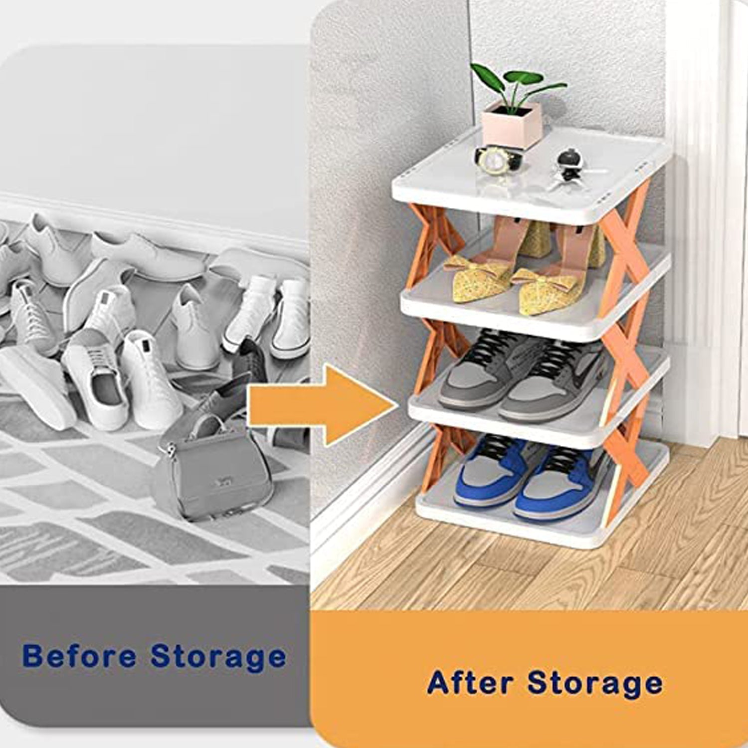 6 LAYER SHOE RACK DESIGN LIGHTWEIGHT ADJUSTABLE PLASTIC FOLDABLE SHOE CABINET STORAGE PORTABLE FOLDING SPACE SAVING SHOE ORGANIZER HOME AND OFFICE - Bhavnagar Deodap