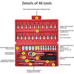 Socket 1 / 4 Inch Combination Repair Tool Kit (Red, 46 pcs) - Bhavnagar Deodap