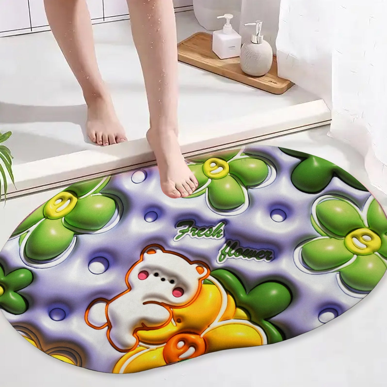 3D Visual Anti-Slip Absorbent Mat New Soft Super Absorbent Floor Mats, Cute Flowers Shower Drying Bathroom Mat - Bhavnagar Deodap