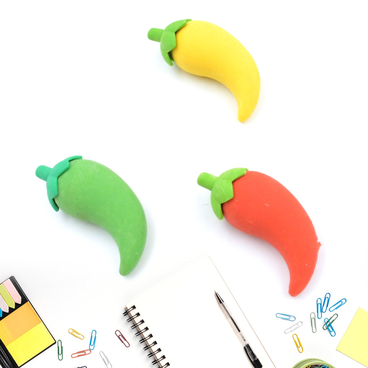 3D Fancy & Stylish Colorful Chili Shape Erasers, Mini Eraser Creative Cute Novelty Eraser for Children Eraser Set for Return Gift, Birthday Party, School Prize, (3 pc Set) - Bhavnagar Deodap