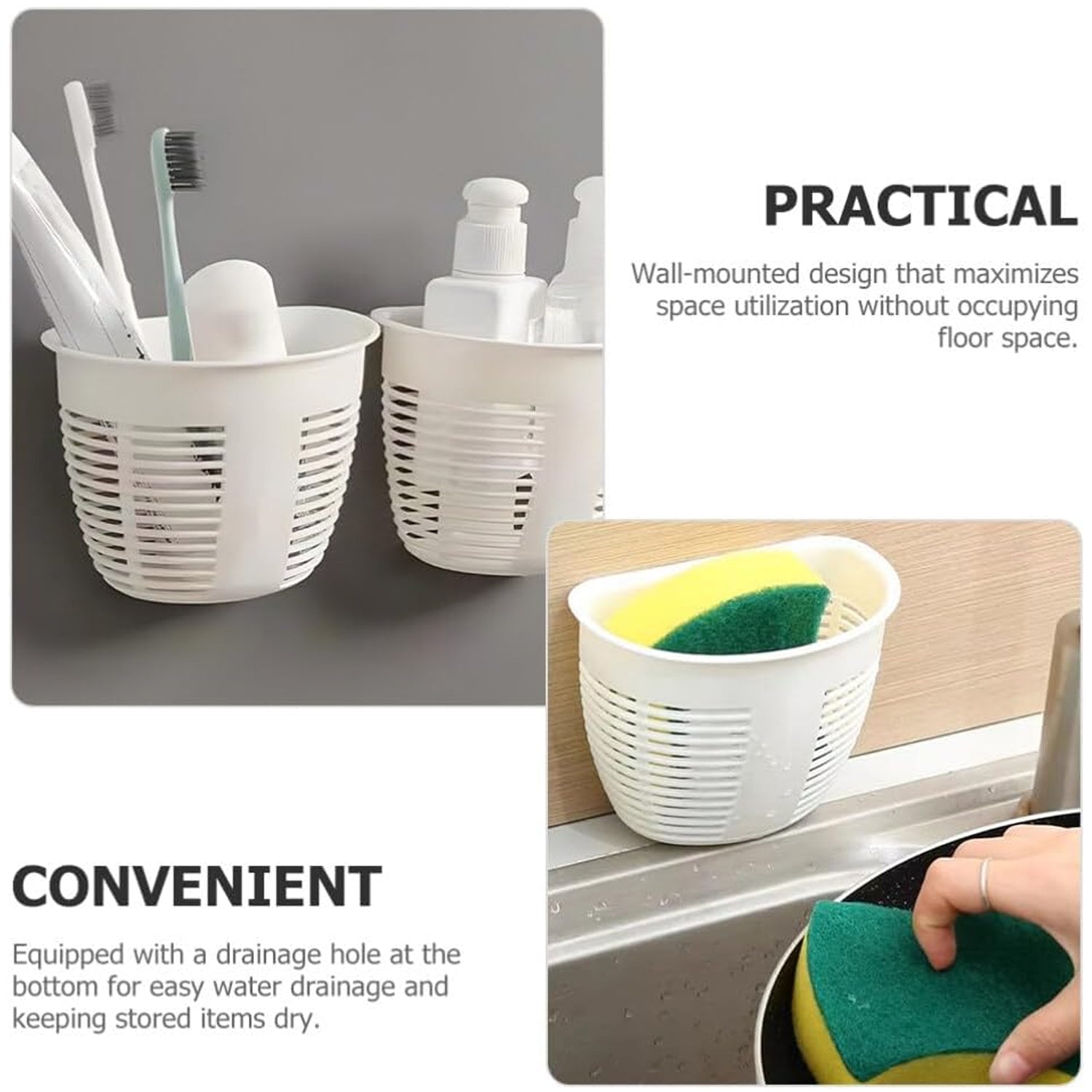 Hanging Plastic Storage Basket, Adhesive Wall Mounted Organizer Box Make Up Holder Shelf Bathroom Wall Basket Punch Free Drain Basket for Kitchen Bathroom, Wall Type Storage Basket (1 Pc) - Bhavnagar Deodap