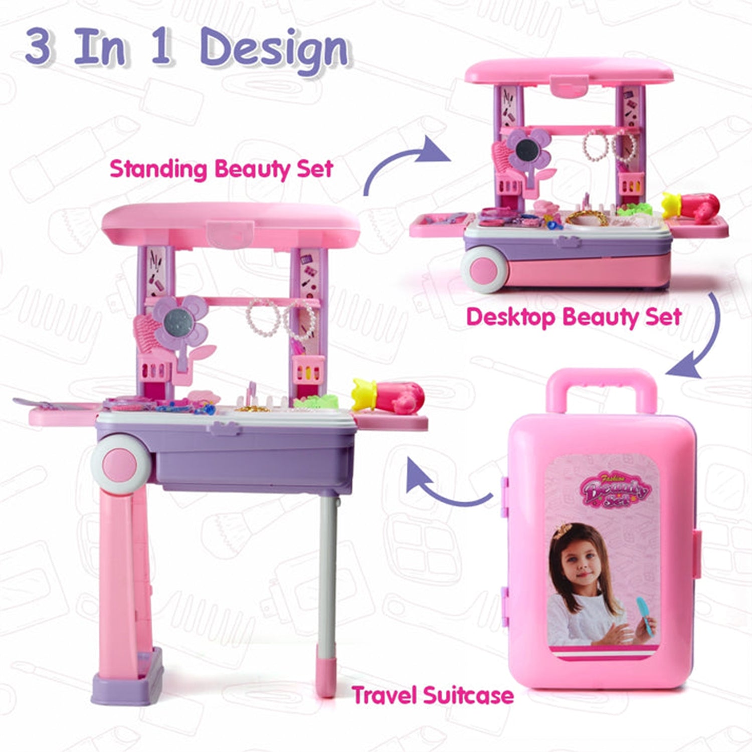 Big Beauty Set Suitcase On Wheel, The Ultimate Beauty Set On Wheels for Girls, Makeup Kit is Easy to Clean & Use, Portable Beauty Set with 25 Pieces for 3 Years BIS Approved. (Beauty Set Trolley) - Bhavnagar Deodap