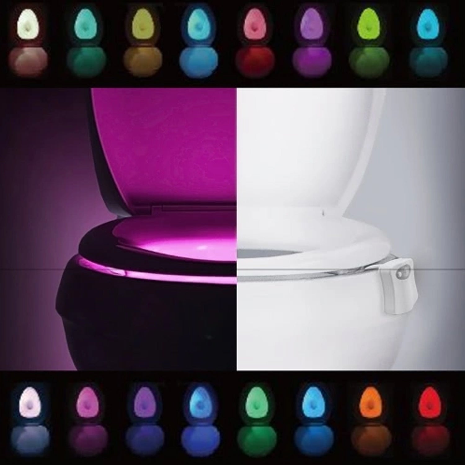 Toilet Light, LED Toilet Bowl Light Toilet Cover Lamp Sturdy and Durable, Toilet Night Light 8 Colors In One Device Battery Operated, Bathroom Equipment for Bathroom for Home (1 Pc / Battery Not Included) - Bhavnagar Deodap