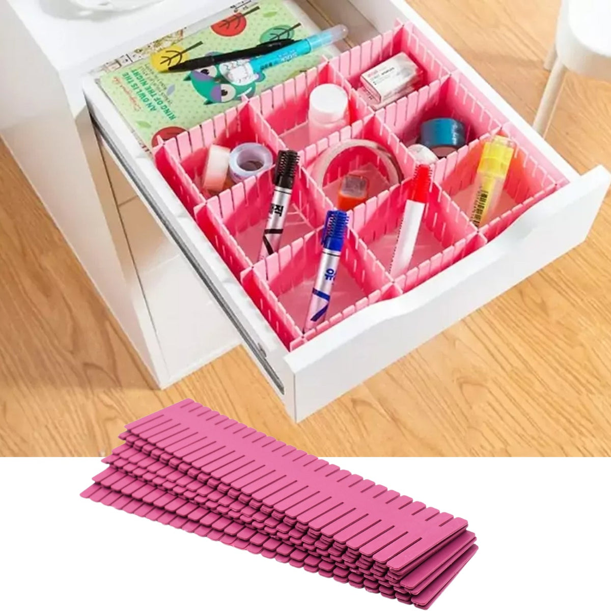 Plastic Adjustable Grid Drawer Dividers Organizers Closet Straps For Home And Kitchen Drawer Use - Bhavnagar Deodap