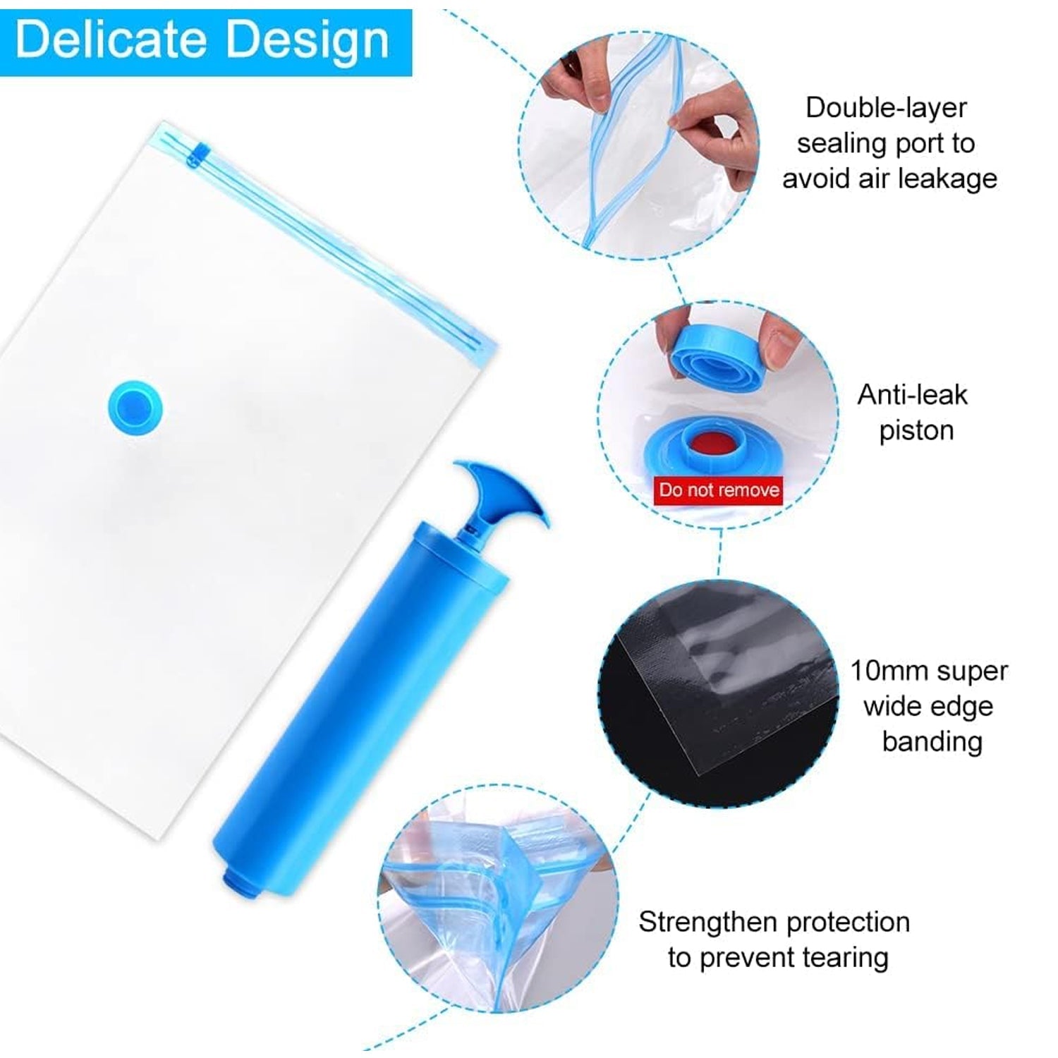 Vacuum Storage Bags with Suction Pump & Shirt clips - Vacuum Bags - Big Capacity Vacuum Seal Bags for Travel Clothes Blankets Pillows, Compression Bags | Space Saver Vacuum Storage Bags (5 Pcs Set) - Bhavnagar Deodap