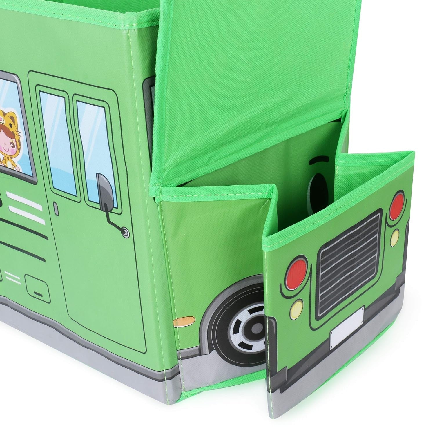 Foldable Bus Shape Toy Box Storage with Lid for Storage of Toys Basket Useful as Toy Organizer mountable Racks Surface Multipurpose Basket for Kids Wardrobe Cabinet Wood with Cloth Cover For Home Decor Books, Game, Baby Cloth (Mix Color & Design ) - Bhavnagar Deodap