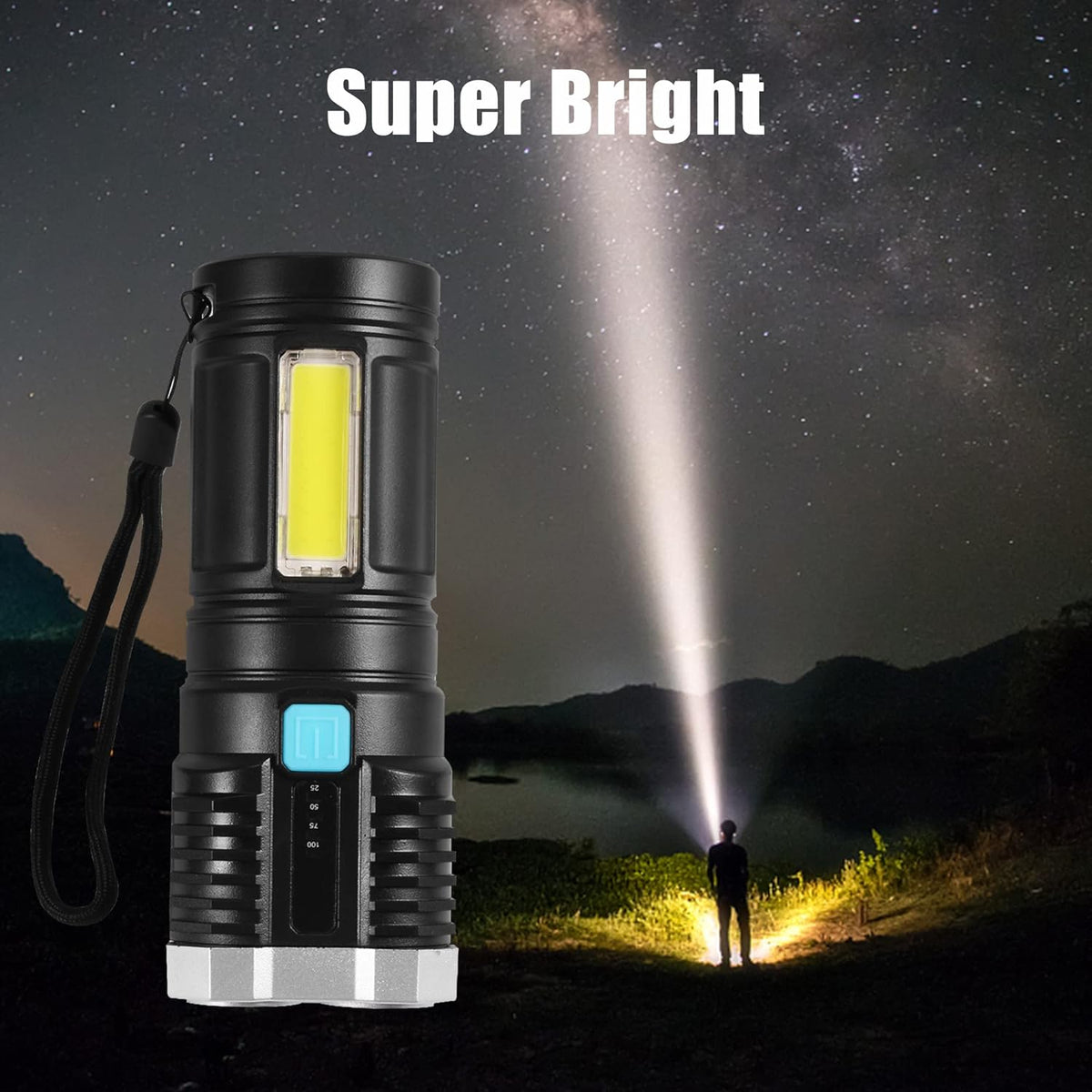 Multifunctional Strong 4 LED Torch Light, Portable Rechargeable Flashlight Long Distance Beam Range 800 Lumens COB Light 4 Mode Emergency for Hiking, Walking, Camping (4 LED Torch) - Bhavnagar Deodap