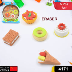 3D Fast Food Fancy & Stylish Colorful Erasers, Mini Eraser Creative Cute Novelty Eraser for Children Different Designs Eraser Set for Return Gift, Birthday Party, School Prize, Fast Food Set Eraser ( 5 pc Set ) - Bhavnagar Deodap