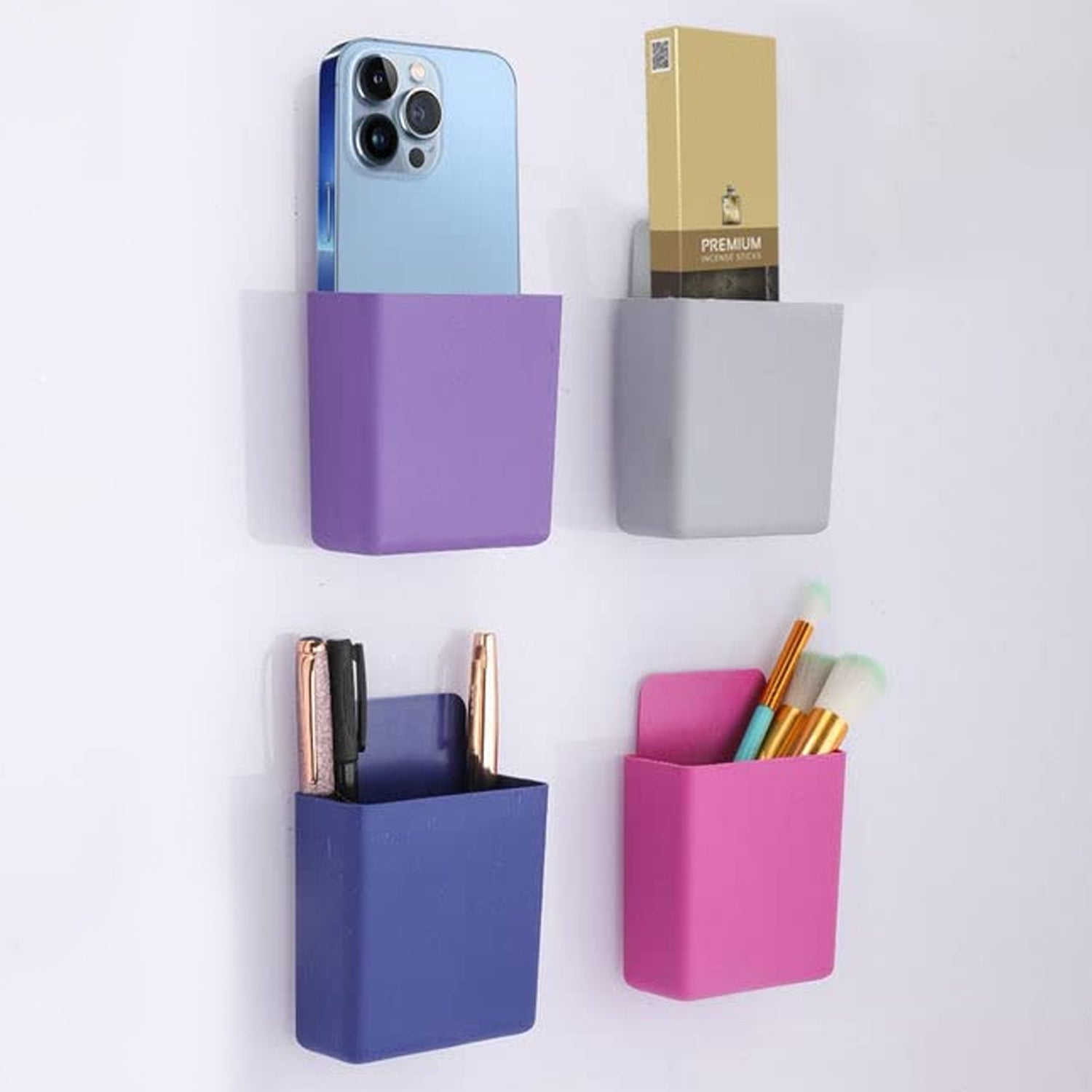 Multipurpose Plastic Wall Mounted Remote & Mobile Holder Stand – (Pack of 4) - Bhavnagar Deodap