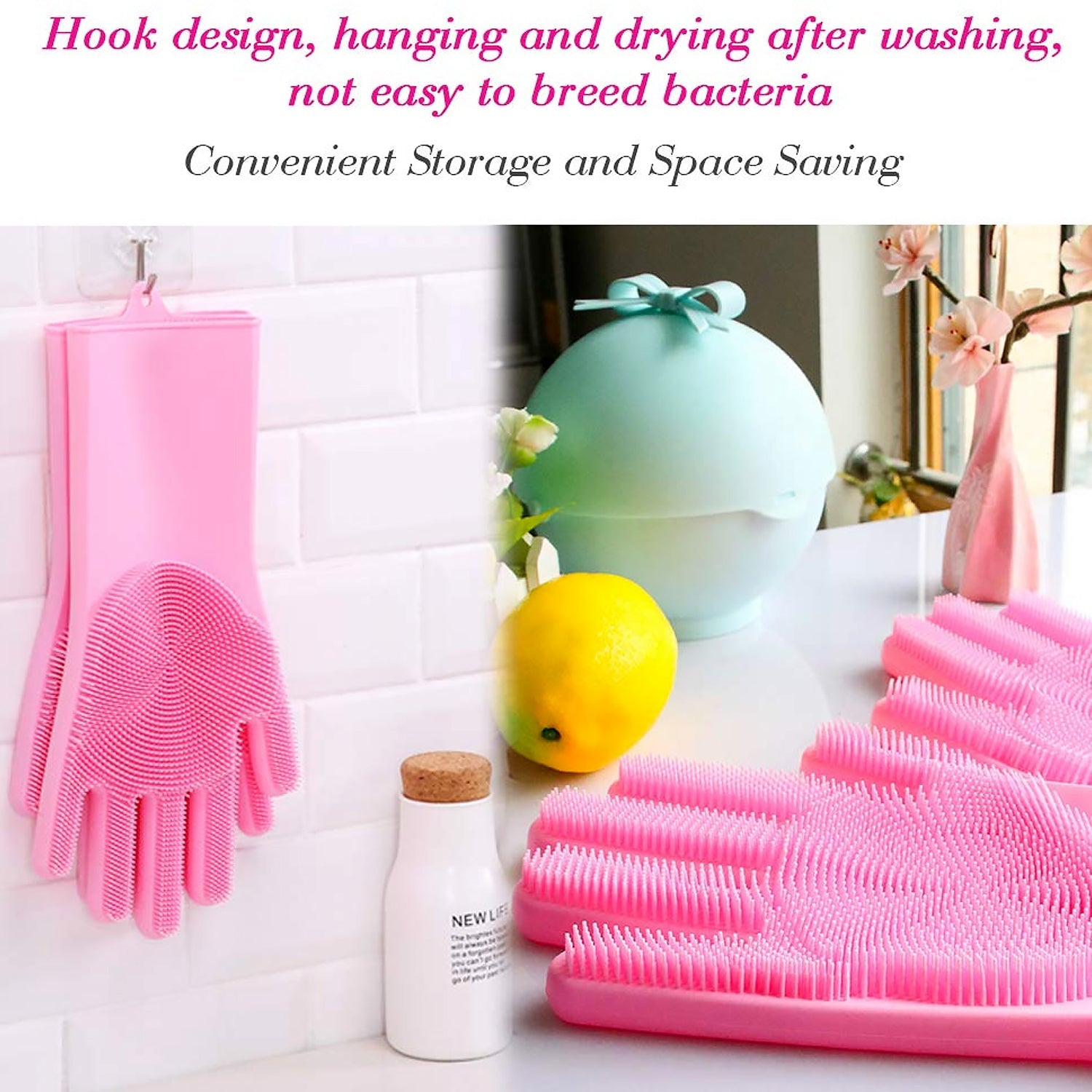 Dishwashing Gloves with Scrubber| Silicone Cleaning Reusable Scrub Gloves for Wash Dish Kitchen| Bathroom| Pet Grooming Wet and Dry Glove (1 Pair, 250 Gm) - Bhavnagar Deodap