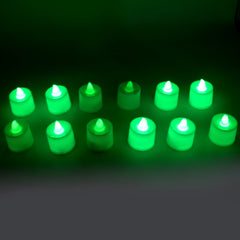 GREEN FLAMELESS LED TEALIGHTS, SMOKELESS PLASTIC DECORATIVE CANDLES - LED TEA LIGHT CANDLE FOR HOME DECORATION (PACK OF 12) - Bhavnagar Deodap