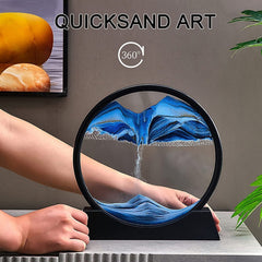 Moving Sand Art Picture Decor, 3D Deep Sea Sandscape Liquid Motion, Round Glass Frame Display Flowing Sand Relaxing Gift for Kids Adults Painting Artistic Sandscape for Home, Office, Ornament Desktop Art Bookshelves Decoration (1 Pc ) - Bhavnagar Deodap