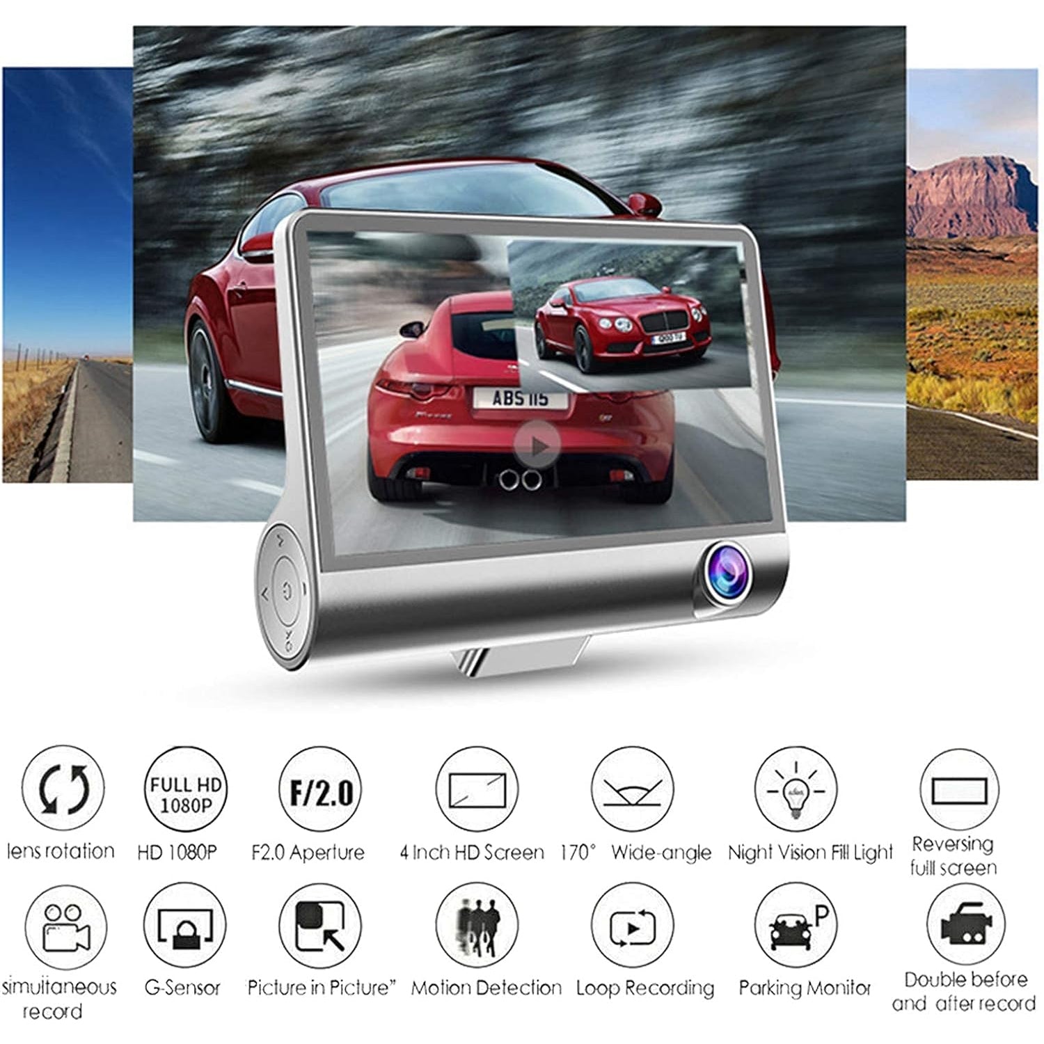 Dual Car DVR Dashboard Full HD Front and Rear Camera for Cars, Loop Recording, 4 HD Display, G-Sensor, Recording (1 Pc) - Bhavnagar Deodap