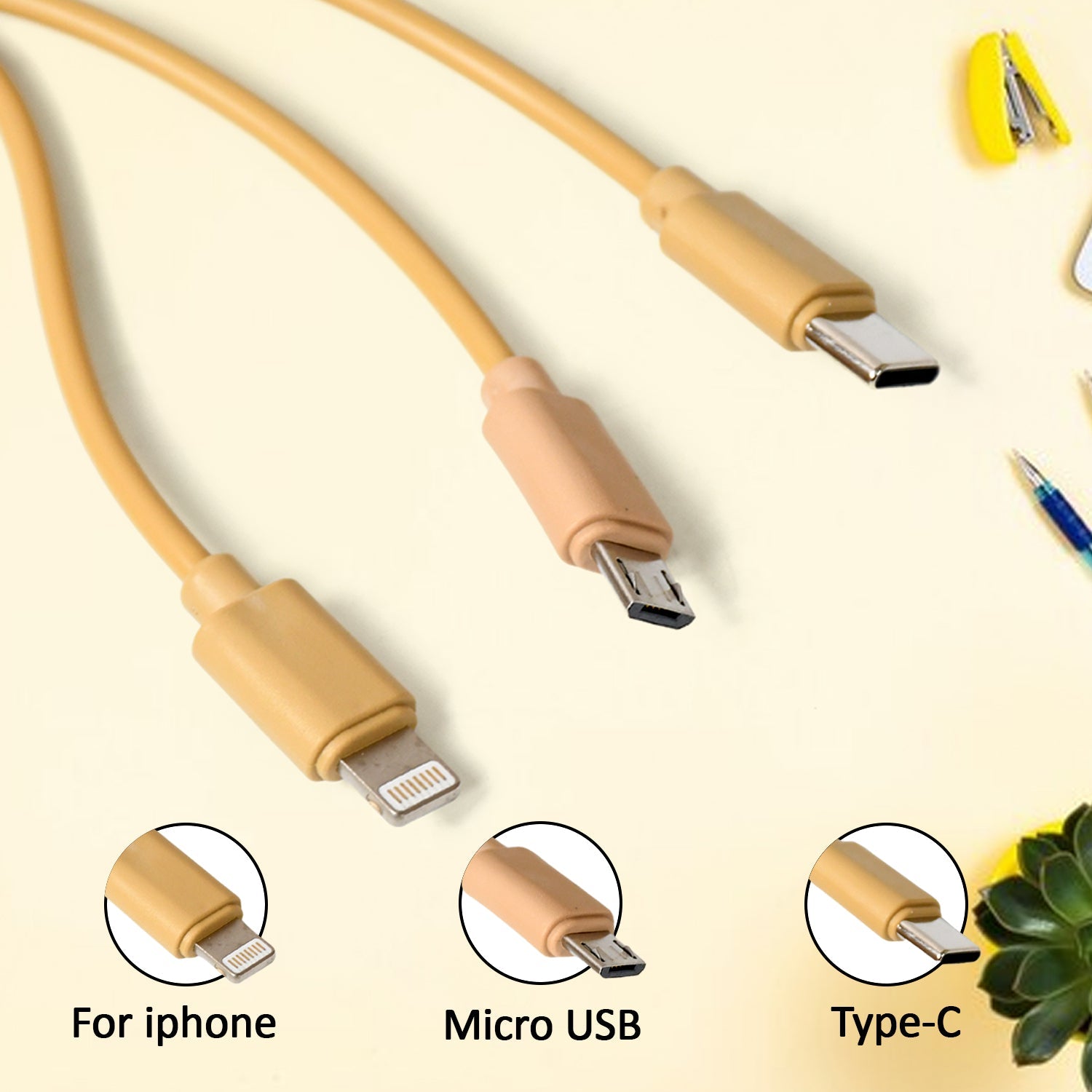 Retractable Charger Charging Cable, Micro USB Cable, 3 in 1, Multi Charging Cable, Compatible with Phone / Type C / Micro Android USB and Other Mobile Devices (1 Pc) - Bhavnagar Deodap