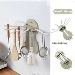 Plastic 7-in-1 Multifunction Retractable Wall-Mounted Pull-Out Hanger Rack Without Punching Hooks Up for Kitchen Bathroom - Bhavnagar Deodap