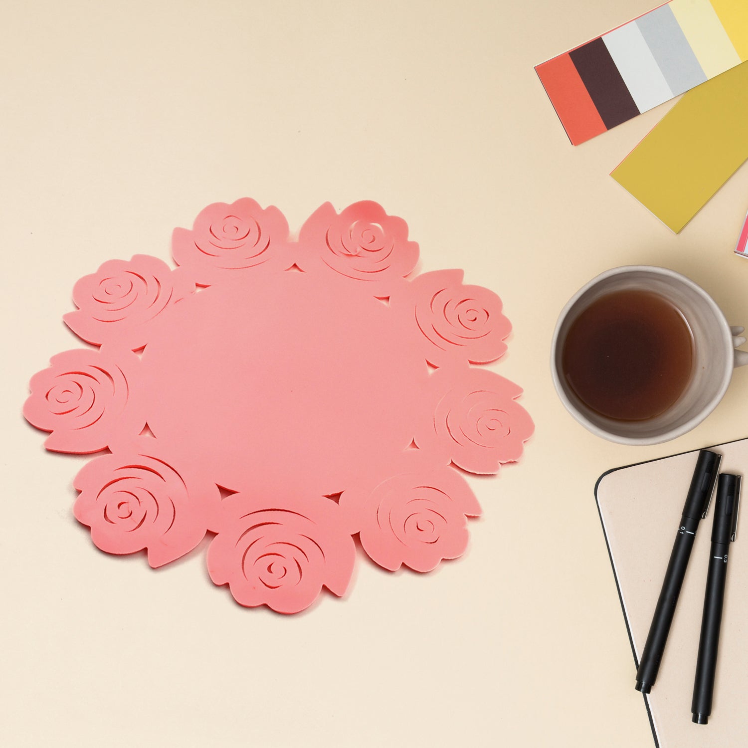 Multifunctional Placemat: Plate & Cup Mat in One (Rose/Circular) - Bhavnagar Deodap