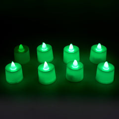 GREEN FLAMELESS LED TEALIGHTS, SMOKELESS PLASTIC DECORATIVE CANDLES - LED TEA LIGHT CANDLE FOR HOME DECORATION (PACK OF 8) - Bhavnagar Deodap