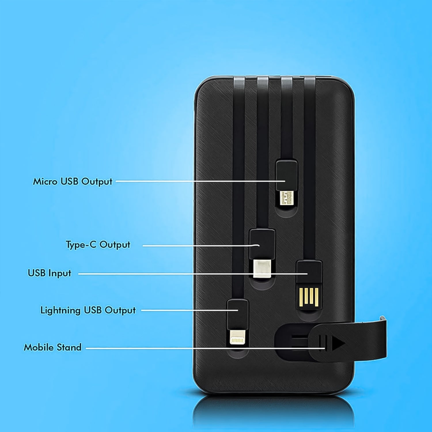 10000mAh, 12W Fast Charging Power Bank with built 4 in 1 USB with Mobile Holder (1 Pc) - Bhavnagar Deodap